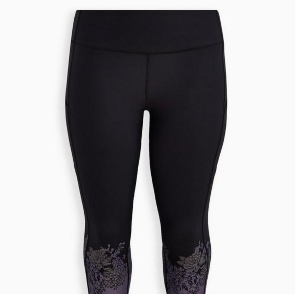Torrid Black Leggings with Subtle Purple Floral Design